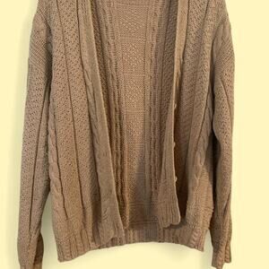 Tan cable knit cardigan sweater